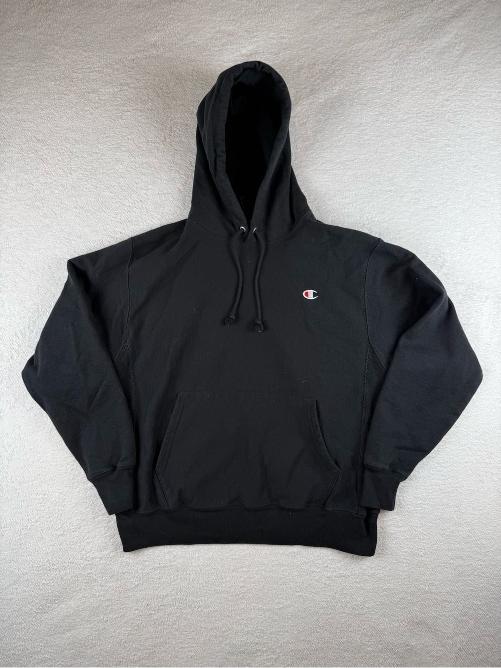 Vintage Y2K Champion Blank Reverse Weave Black Hoodie Men’s Medium Made In USA